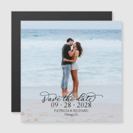 Elegante kalligrafie foto save the date magnetische uitnodiging