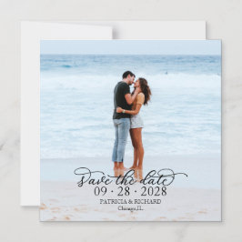 Elegante kalligrafie foto save the date magnetische uitnodiging