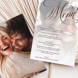 Elegante Kalligrafie Foto Trouwmenu Kaart