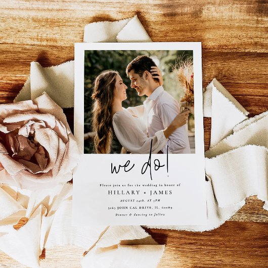 Elegante kalligrafie foto we doen bruiloft kaart