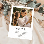 Elegante kalligrafie foto we doen bruiloft kaart