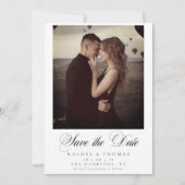Elegante kalligrafie foto zwart wit bruiloft save the date (Voorkant)
