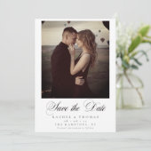 Elegante kalligrafie foto zwart wit bruiloft save the date (Staand voorkant)