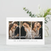 Elegante kalligrafie Fotocollage bruiloft Bedankkaart (Staand voorkant)