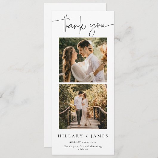 Elegante kalligrafie fotostrip dank u kaart (Voorkant / Achterkant)
