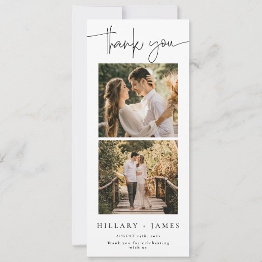Elegante kalligrafie fotostrip dank u kaart (Voorkant)