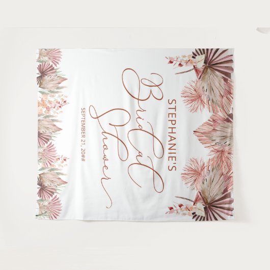 Elegante kalligrafie gedroogde palm Boho bruidsdou Wandkleed (Voorkant (horizontaal))