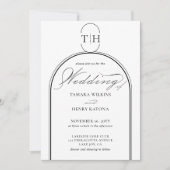 Elegante kalligrafie gemonogram witte bruiloft kaart (Voorkant)