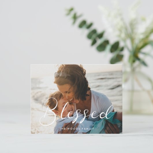 Elegante kalligrafie Gezegende Vakantiefoto Briefkaart (Staand voorkant)