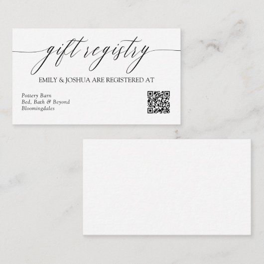 Elegante kalligrafie Gift Registry QR Code Informatiekaartje (Voorkant / Achterkant)
