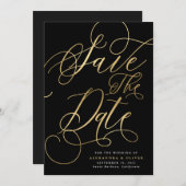 Elegante kalligrafie Gold & Black Wedding Save The Date (Voorkant / Achterkant)