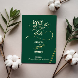 Elegante kalligrafie Gold Lines Blauwgroen Save th Folie Uitnodiging