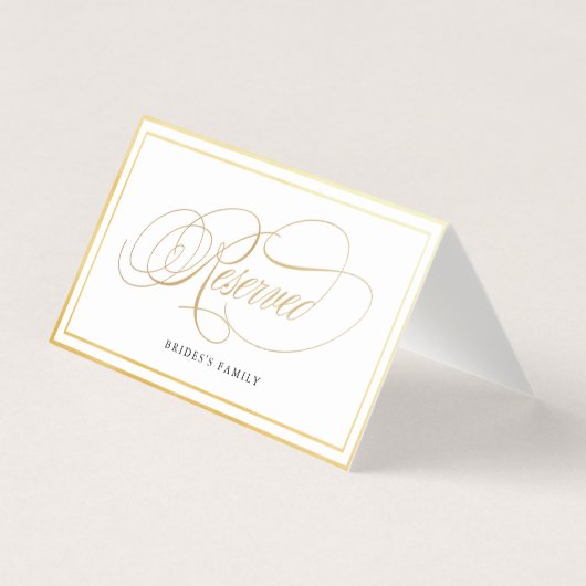 Elegante kalligrafie Gold Reserved Wedding Kaart (Voorkant)