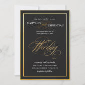 Elegante kalligrafie goud zwart bruiloft uitnodigi kaart (Voorkant)