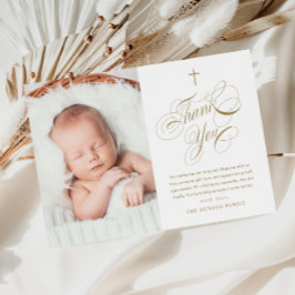 Elegante kalligrafie gouden Baby foto doop Bedankkaart