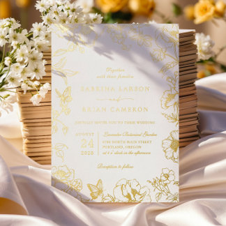 Elegante kalligrafie gouden bloementuin bruiloft folie uitnodiging