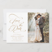 Elegante kalligrafie gouden bruiloft foto save the date (Voorkant)