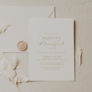 Elegante kalligrafie gouden bruiloft ontbijt kaart