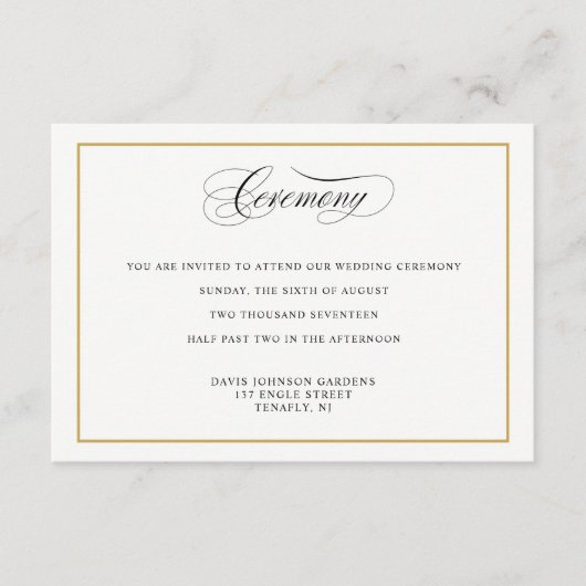 Elegante kalligrafie gouden ceremonie richtingen informatiekaartje (Voorkant)