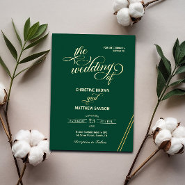 Elegante kalligrafie gouden lijnen Blauwgroen brui Folie Uitnodiging