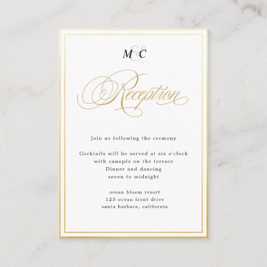Elegante kalligrafie gouden ontvangst bijlage kaar (Voorkant)