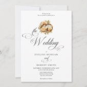 Elegante kalligrafie gouden ringen en rozen bruilo kaart (Voorkant)