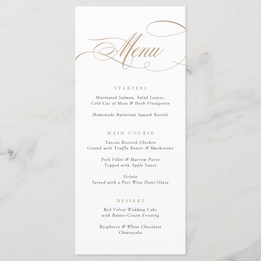Elegante kalligrafie gouden script moderne bruilof menu (Voorkant)