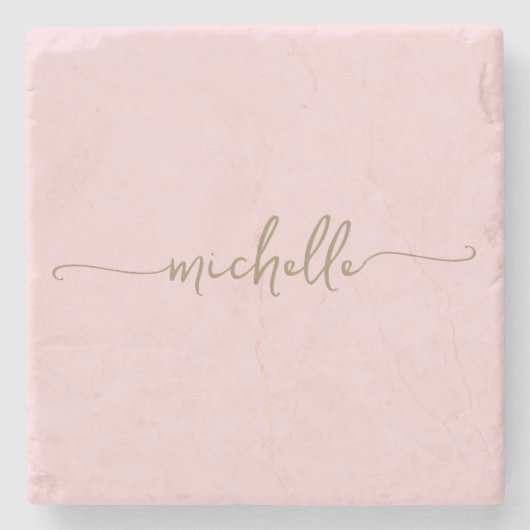 Elegante kalligrafie gouden script monogram naam stenen onderzetter (Voorkant)