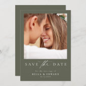 Elegante kalligrafie Green Wedding Save the Date (Voorkant / Achterkant)