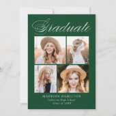 Elegante kalligrafie groen 4 foto Afstuderen Aankondiging (Voorkant)