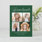 Elegante kalligrafie groen 4 foto Afstuderen Aankondiging (Staand voorkant)