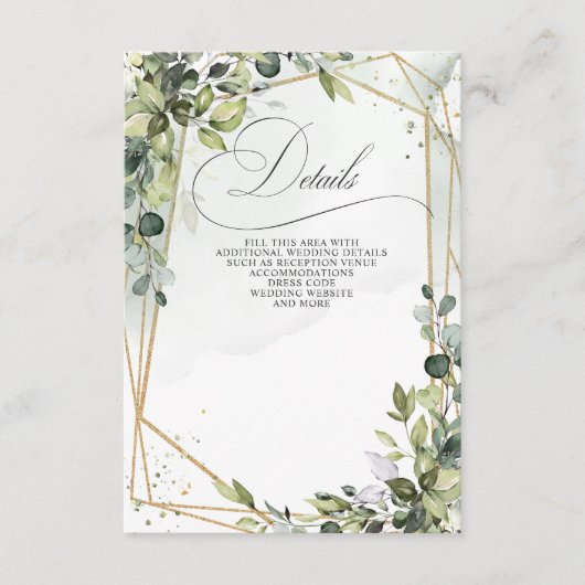 Elegante kalligrafie groen eucalyptus bruiloft informatiekaartje (Voorkant)