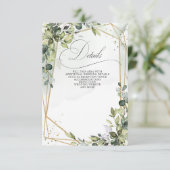Elegante kalligrafie groen eucalyptus bruiloft informatiekaartje (Staand voorkant)
