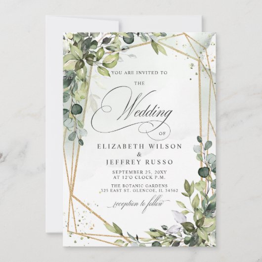 Elegante kalligrafie groen eucalyptus bruiloft kaart (Voorkant)