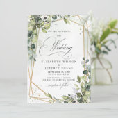 Elegante kalligrafie groen eucalyptus bruiloft kaart (Staand voorkant)