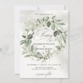 Elegante kalligrafie groen eucalyptus bruiloft kaart (Voorkant)