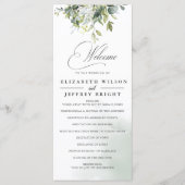 Elegante kalligrafie groen eucalyptus bruiloft programmakaart (Voorkant)