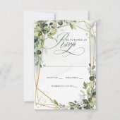 Elegante kalligrafie groen eucalyptus bruiloft RSVP kaartje (Voorkant)