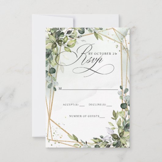 Elegante kalligrafie groen eucalyptus bruiloft RSVP kaartje (Voorkant)