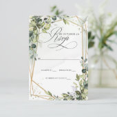 Elegante kalligrafie groen eucalyptus bruiloft RSVP kaartje (Staand voorkant)