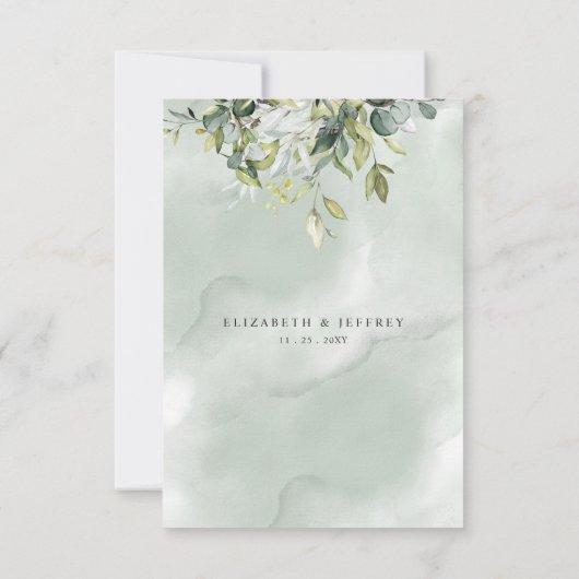 Elegante kalligrafie groen eucalyptus bruiloft RSVP kaartje (Achterkant)