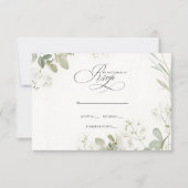 Elegante kalligrafie groen eucalyptus bruiloft RSVP kaartje (Voorkant)