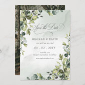 Elegante kalligrafie groen Eucalyptus Save The Date (Voorkant / Achterkant)