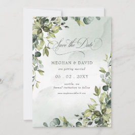Elegante kalligrafie groen Eucalyptus Save The Date