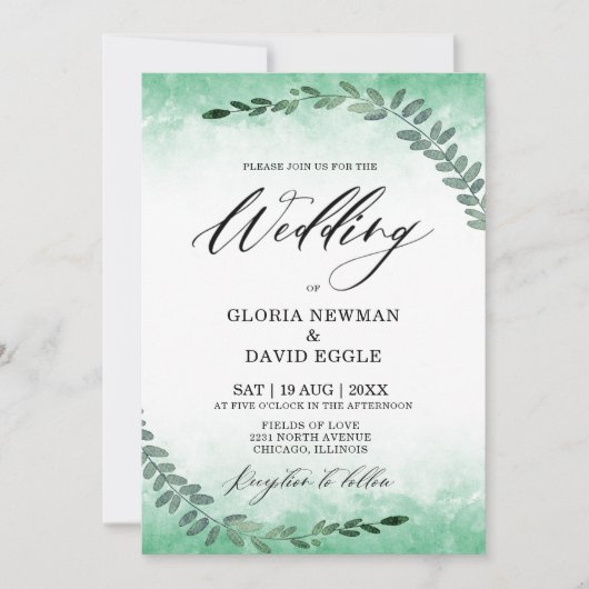 Elegante kalligrafie groen Waterverf bruiloft Kaart (Voorkant)