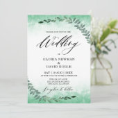 Elegante kalligrafie groen Waterverf bruiloft Kaart (Staand voorkant)