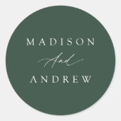 Elegante kalligrafie groene bruiloft ronde sticker (Voorkant)