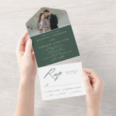 Elegante kalligrafie Groene foto bruiloft All In One Uitnodiging (Afscheurbaar)
