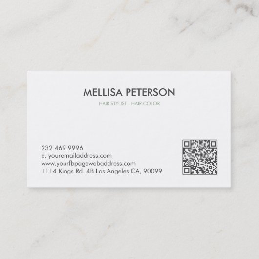 Elegante kalligrafie haarkleur op salie groen visitekaartje (Achterkant)