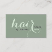 Elegante kalligrafie haarkleur op salie groen visitekaartje (Voorkant)